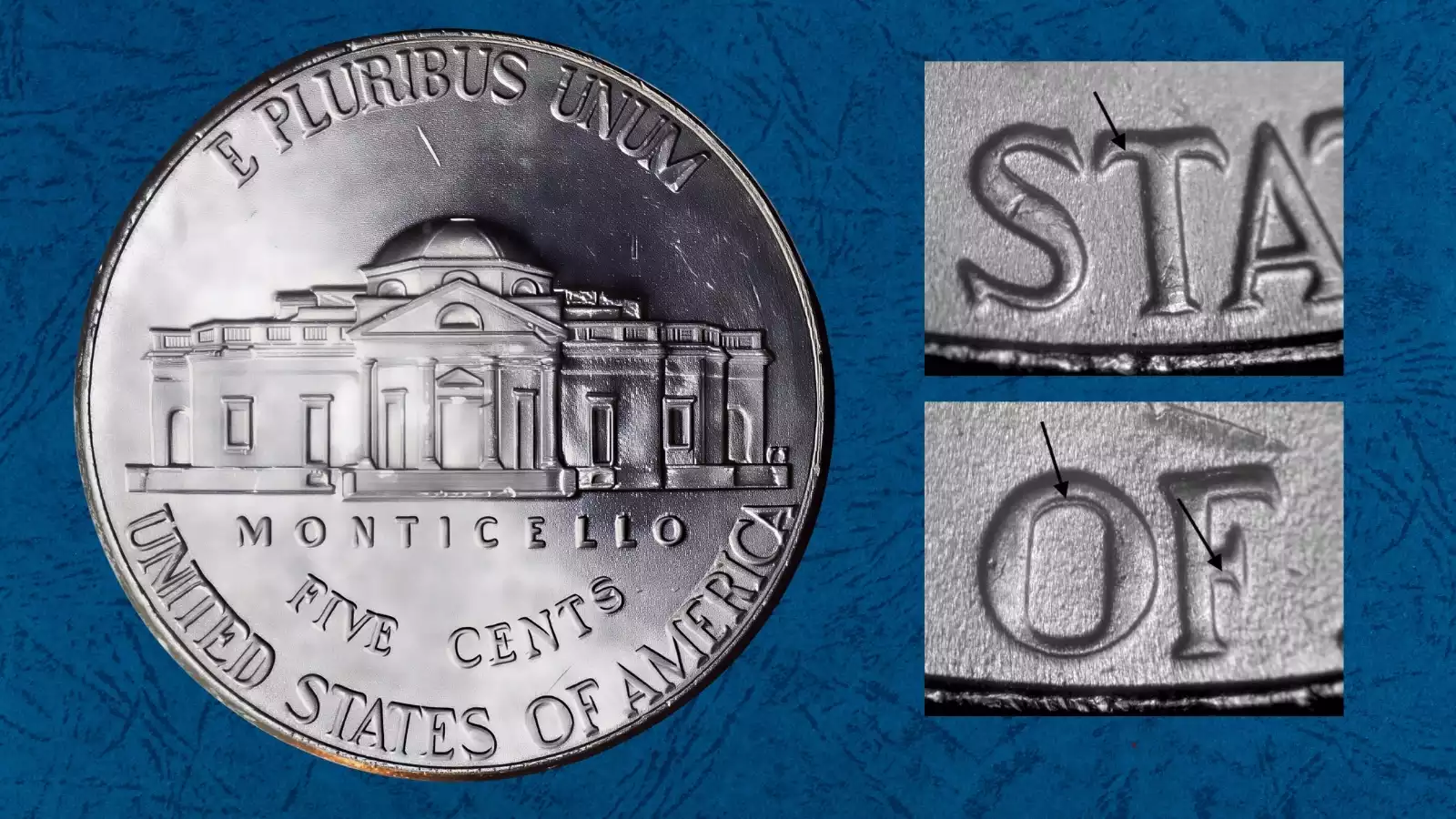 2025 Jefferson nickel Doubled Die Obverse showing doubling on Jefferson's eye and LIBERTY inscription