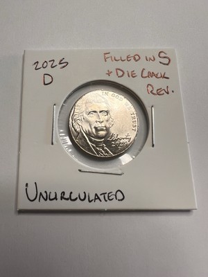 2025 Jefferson nickel die chip and die cud errors showing raised metal blobs near Jefferson portrait and rim merge
